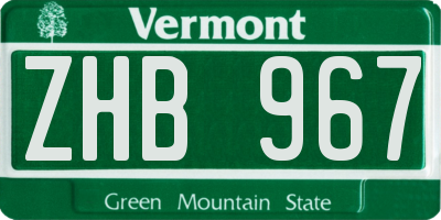 VT license plate ZHB967