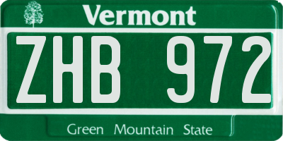 VT license plate ZHB972