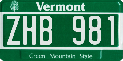 VT license plate ZHB981