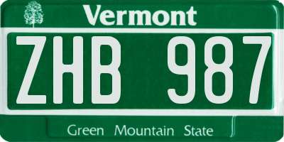 VT license plate ZHB987