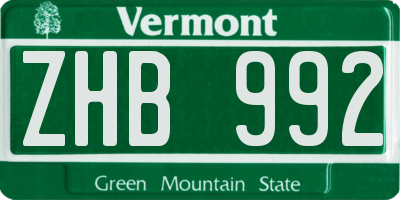 VT license plate ZHB992