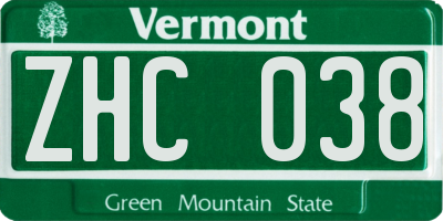 VT license plate ZHC038