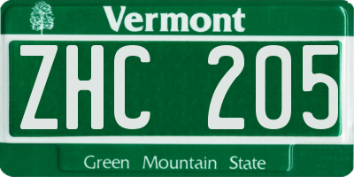 VT license plate ZHC205