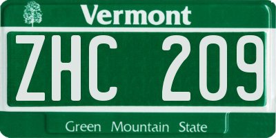 VT license plate ZHC209