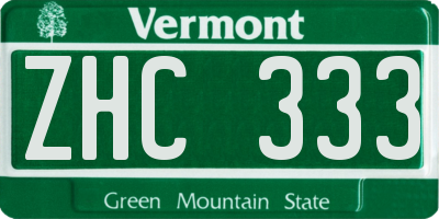 VT license plate ZHC333