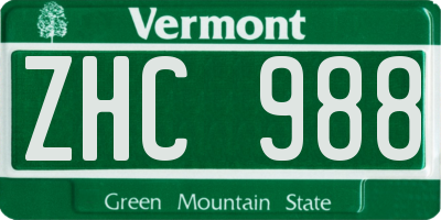 VT license plate ZHC988