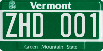 VT license plate ZHD001