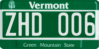 VT license plate ZHD006