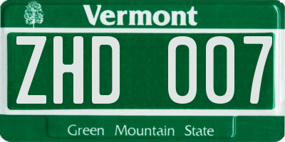 VT license plate ZHD007