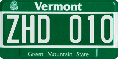 VT license plate ZHD010