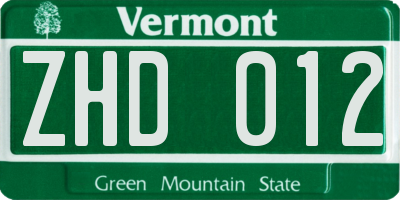 VT license plate ZHD012