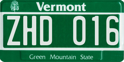 VT license plate ZHD016