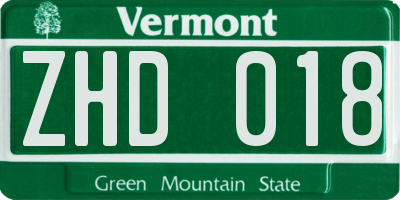 VT license plate ZHD018