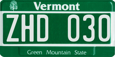 VT license plate ZHD030