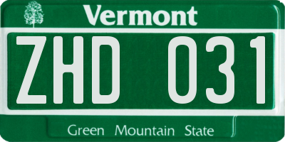 VT license plate ZHD031