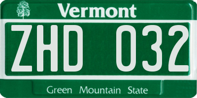 VT license plate ZHD032