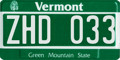 VT license plate ZHD033