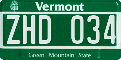 VT license plate ZHD034