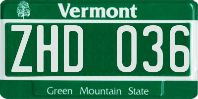 VT license plate ZHD036