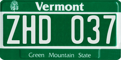 VT license plate ZHD037
