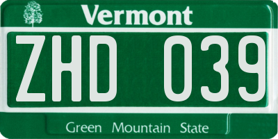 VT license plate ZHD039