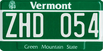 VT license plate ZHD054