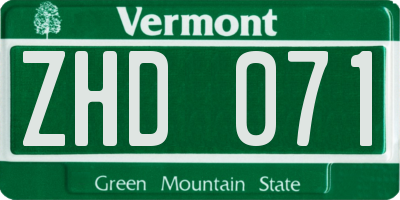 VT license plate ZHD071