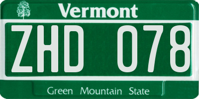 VT license plate ZHD078
