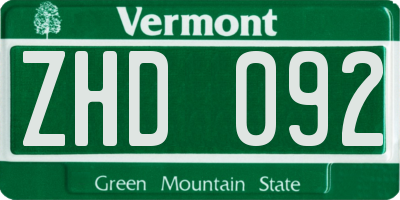 VT license plate ZHD092