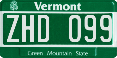 VT license plate ZHD099