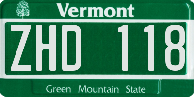 VT license plate ZHD118