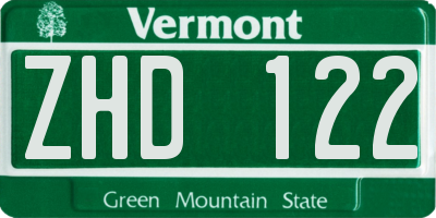 VT license plate ZHD122
