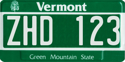 VT license plate ZHD123