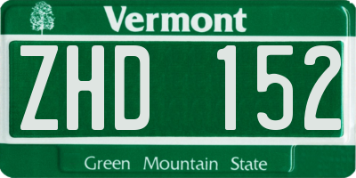 VT license plate ZHD152