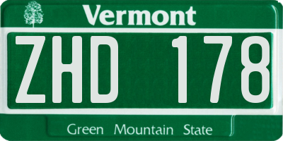 VT license plate ZHD178
