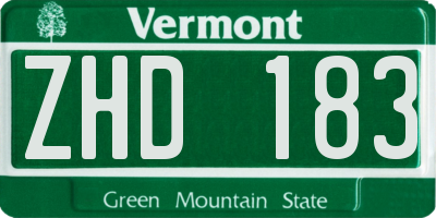 VT license plate ZHD183