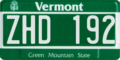 VT license plate ZHD192