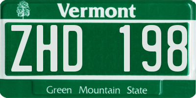 VT license plate ZHD198
