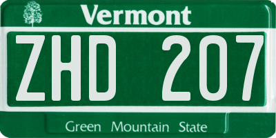 VT license plate ZHD207