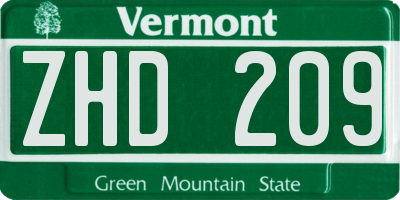 VT license plate ZHD209