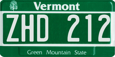 VT license plate ZHD212