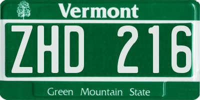 VT license plate ZHD216