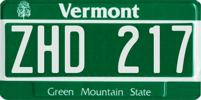 VT license plate ZHD217