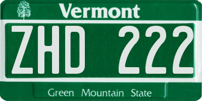 VT license plate ZHD222
