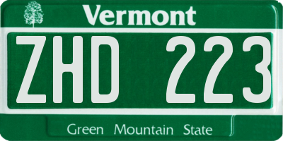 VT license plate ZHD223