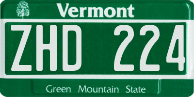 VT license plate ZHD224