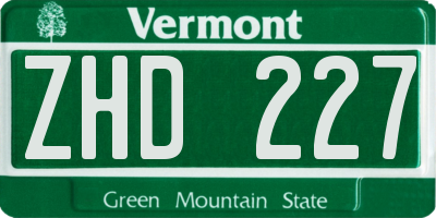 VT license plate ZHD227
