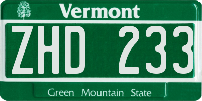 VT license plate ZHD233