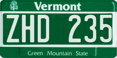 VT license plate ZHD235