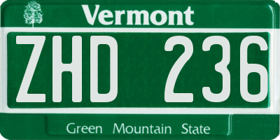 VT license plate ZHD236